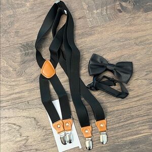 Black and Tan Suspenders and Bow Tie Set - Never Worn